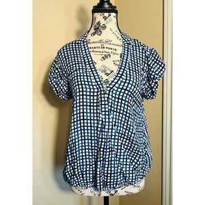 Postmark by Anthropologie Gingham Blue Rayon Wrap Blouse Small Preppy Cottage